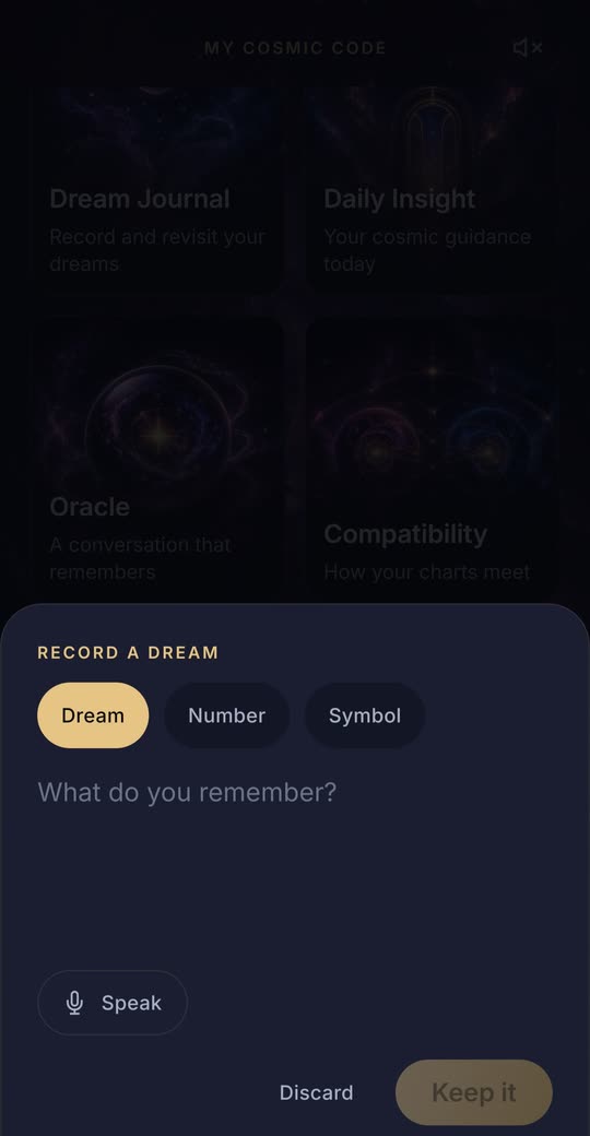 Recording a dream in the private dream journal